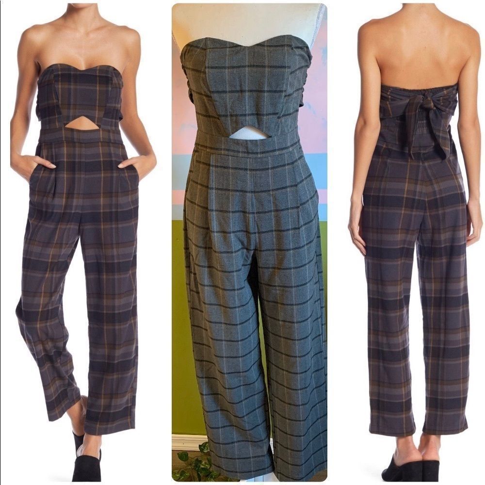 Romeo+Juliet Couture Gray Plaid Jumpsuit